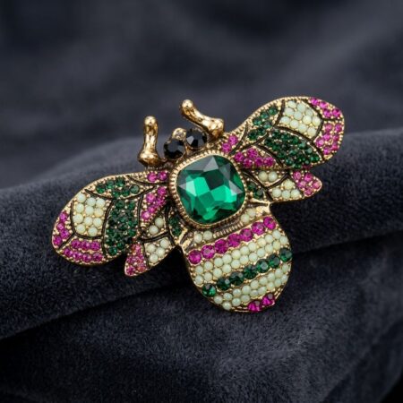 hot pink & royal green strass - fly gold brooch
